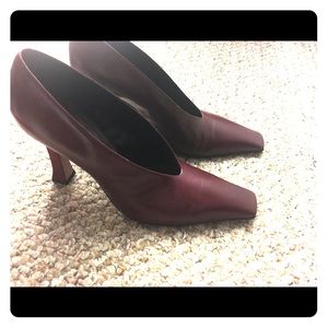 Celine Burgundy Square toe pumps